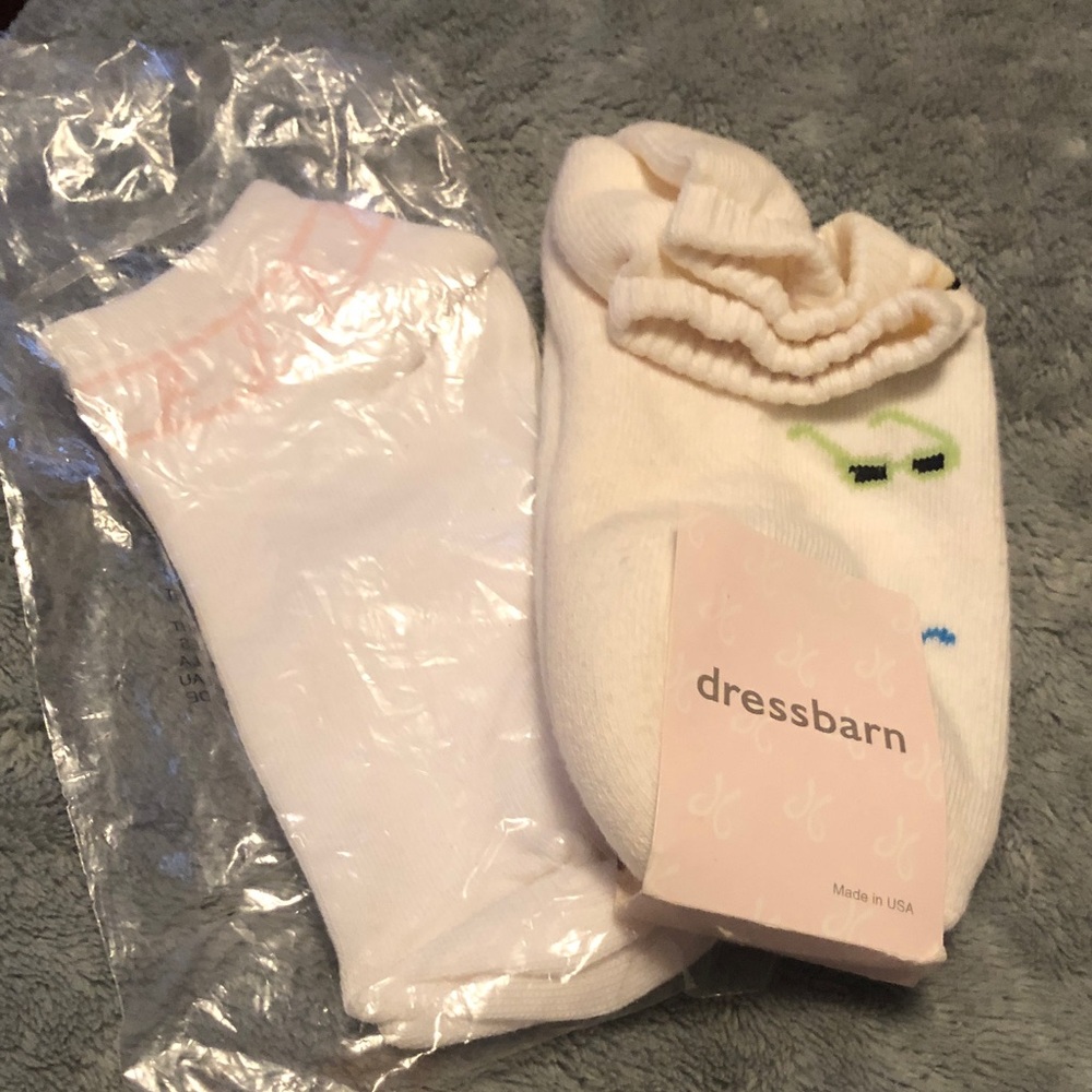 Dressbarn White Ankle Socks with Green Accents